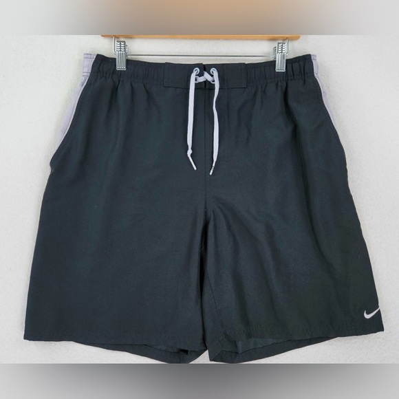Nike Swim Trunks Mens Small size Black Shorts Swimwear Brief Lined Swoosh Beach - Picture 1 of 8